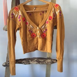 Never Worn Yellow Embroidered Free People Top